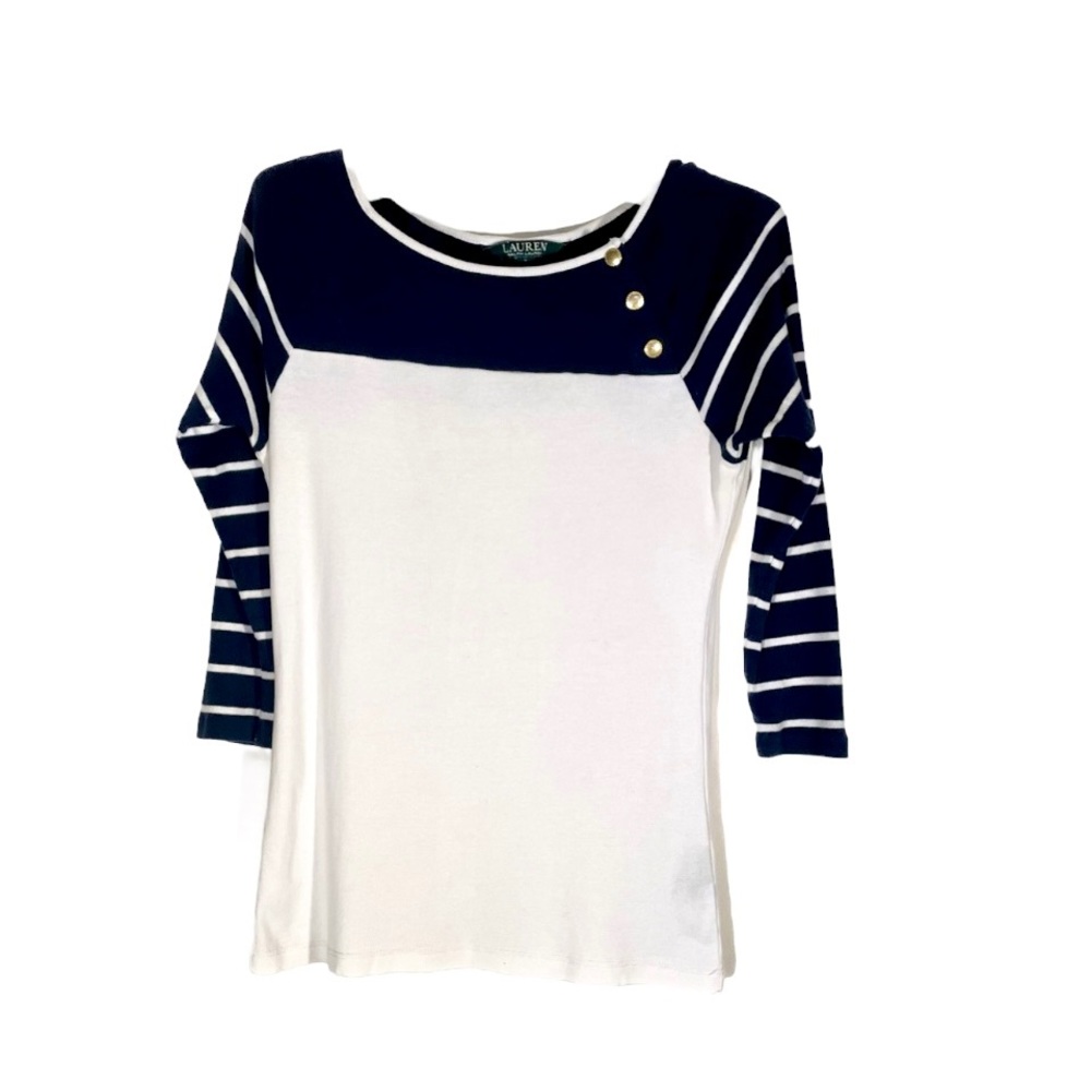 Lauren Ralph Lauren Navy And White Sailor Style Long Sleeve T Shirt. Size Small